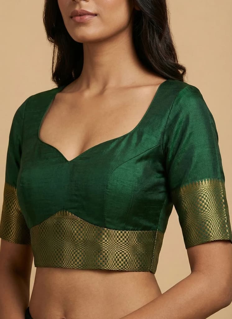 MIMOSA Women's Woven Design Banarasi Style Raw Silk Saree with Blouse Piece - Green ( SA00003130GRNFREE ) — photo 5