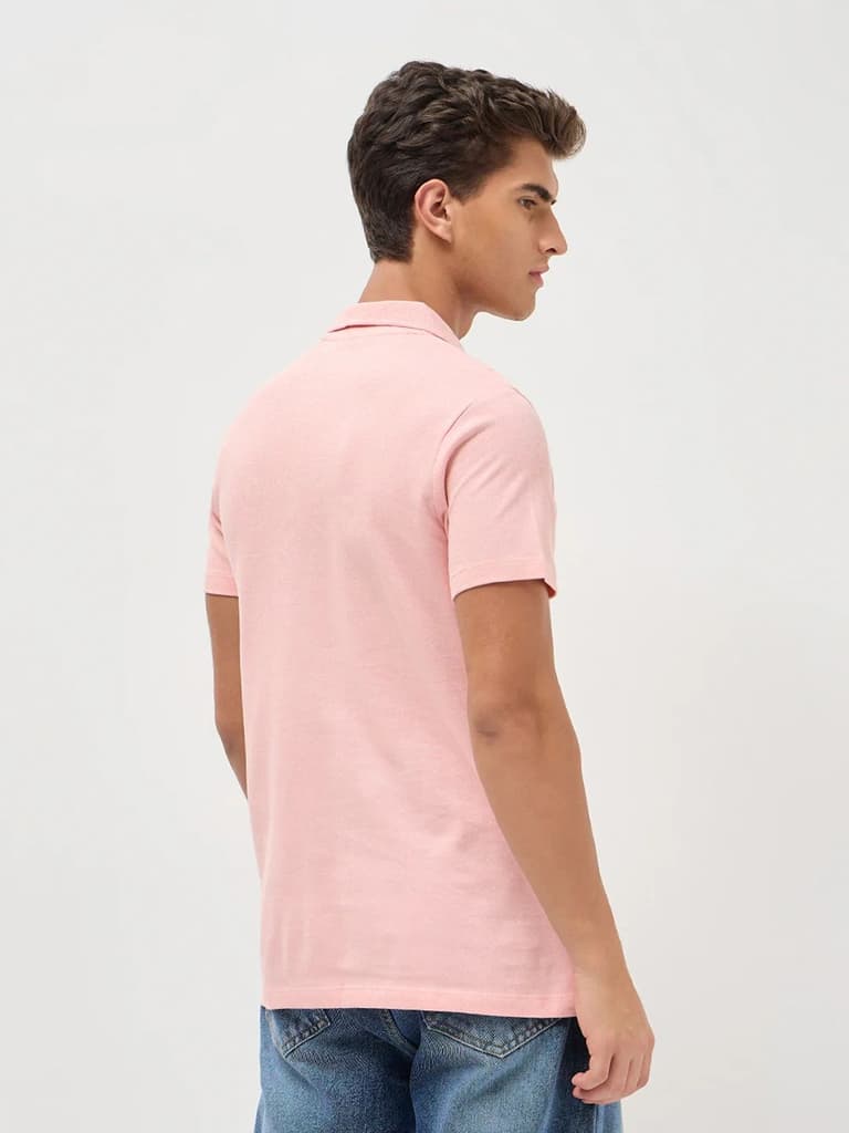 Men's Dusty Pink Solid Regular Fit Half Sleeve Cotton Polo T-Shirt — photo 3