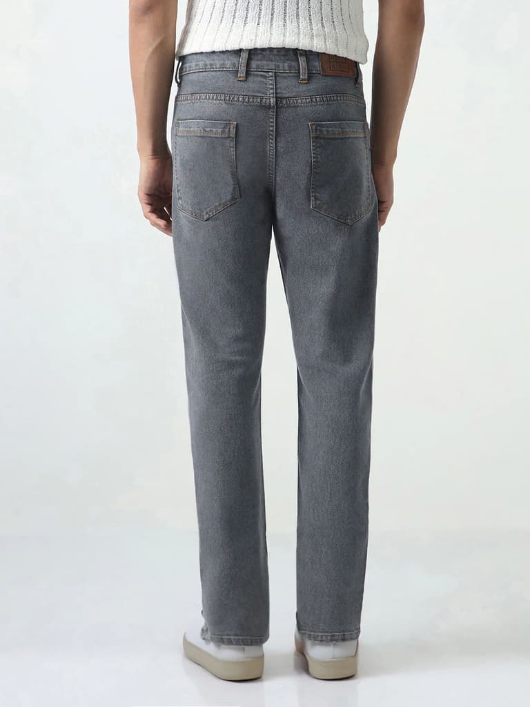 Men's Grey Slim Fit Washed Denim Jeans Stretchable — photo 3