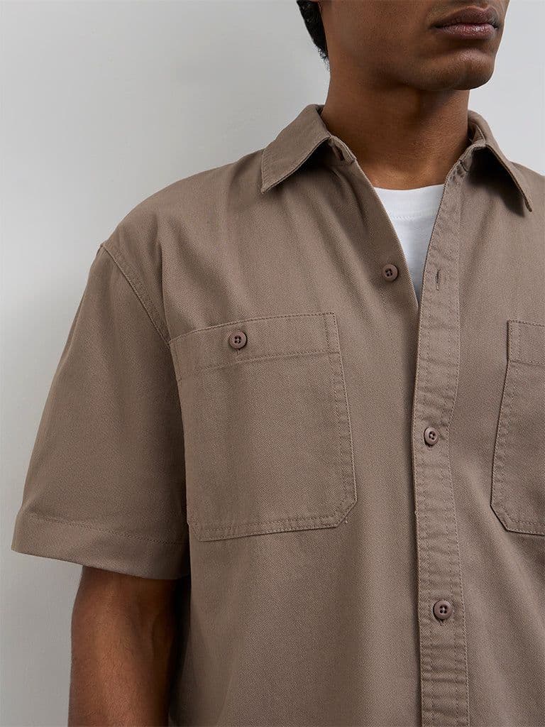 WES Casuals Brown Relaxed-Fit Cotton Shirt — photo 3