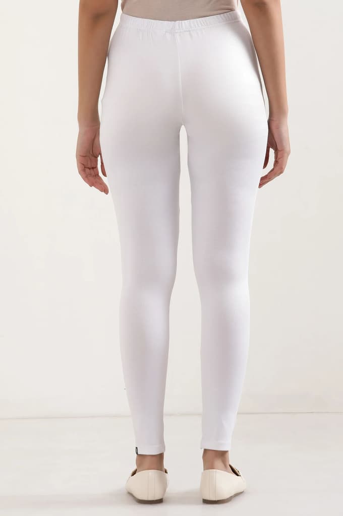 White Solid Skinny Fit Tights With Elasticated Waist — photo 3