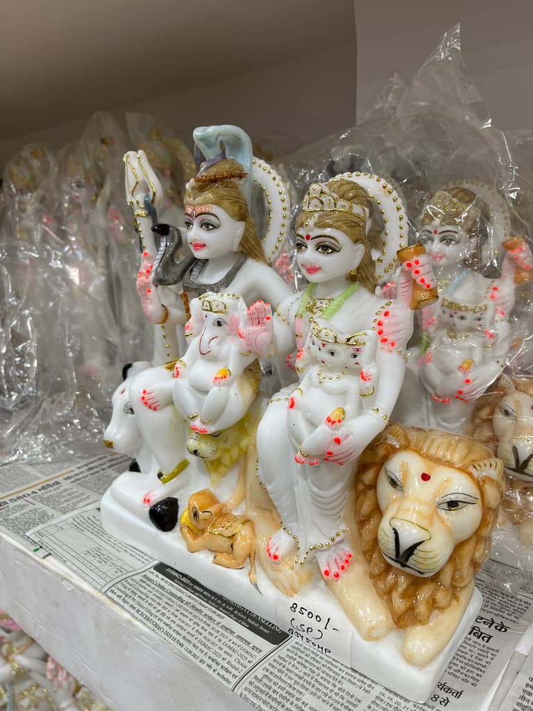 Hindu God Statue | Sculpture | Porcelain | White, Gold, Pink, Yellow, Green