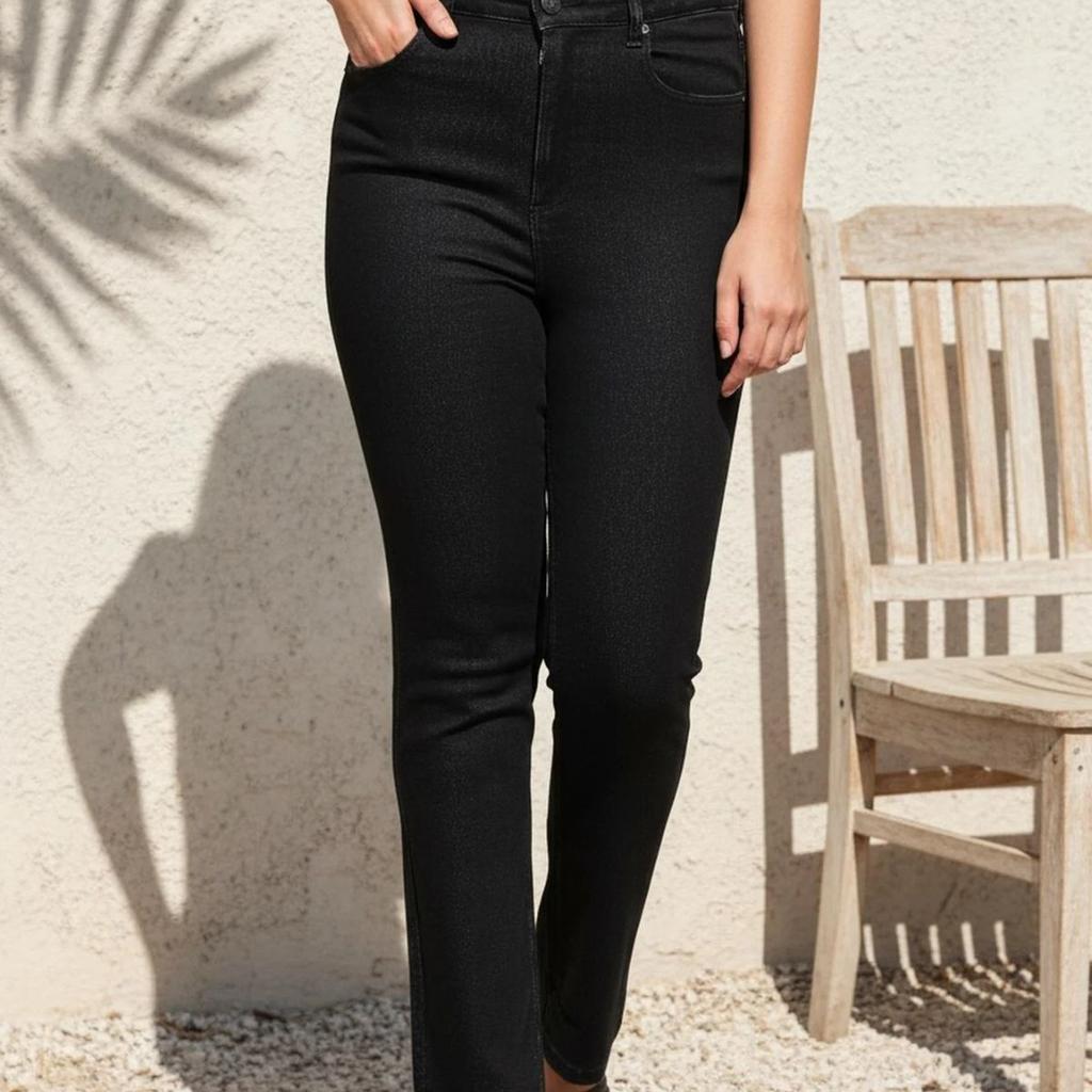 Black Solid Straight-Leg Denim Jeans with YKK Zipper