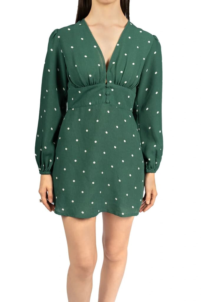 Bottle Green Polka Dot Fit & Flare Dress in Viscose Moss — photo 4