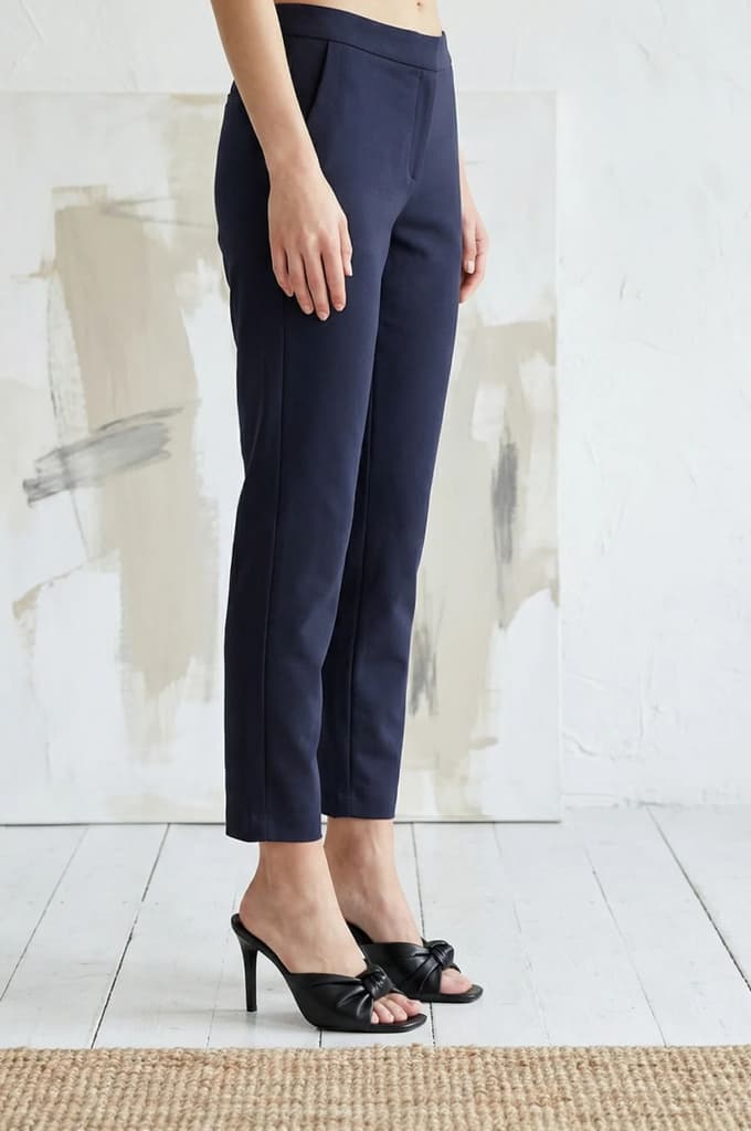 Navy Blue Solid Rayon Straight Fit Pants — photo 6