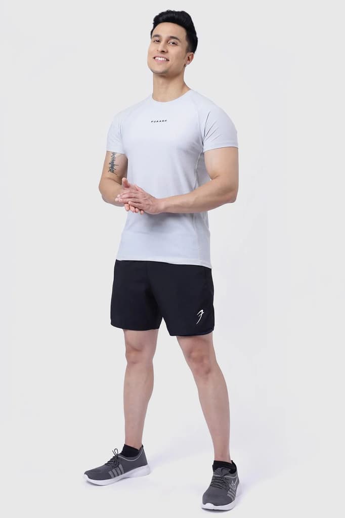 Blaze Nylon T-shirt Grey and 2 in 1 Compression Shorts Black — S / S
