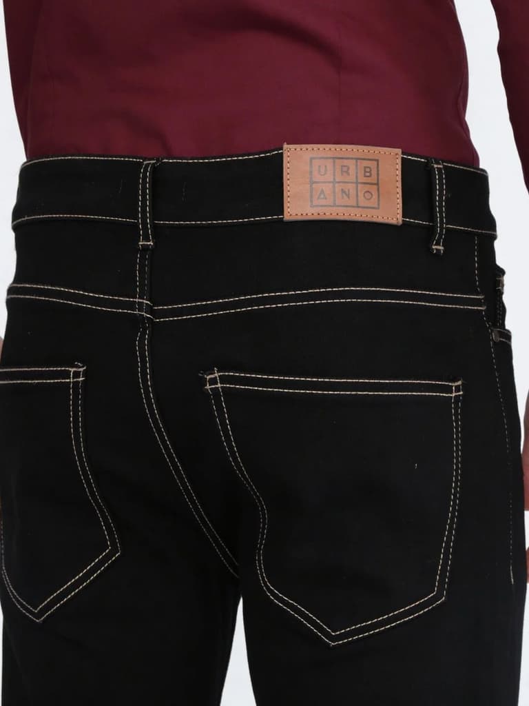 Men's Black Straight Fit Raw Washed Denim Jeans Stretchable — photo 6
