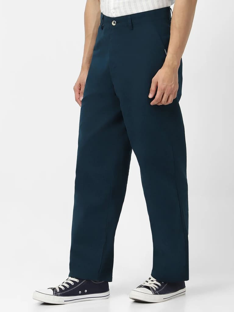 Men's Navy Loose Baggy Fit Solid Chino Trousers Non-Stretchable — photo 2
