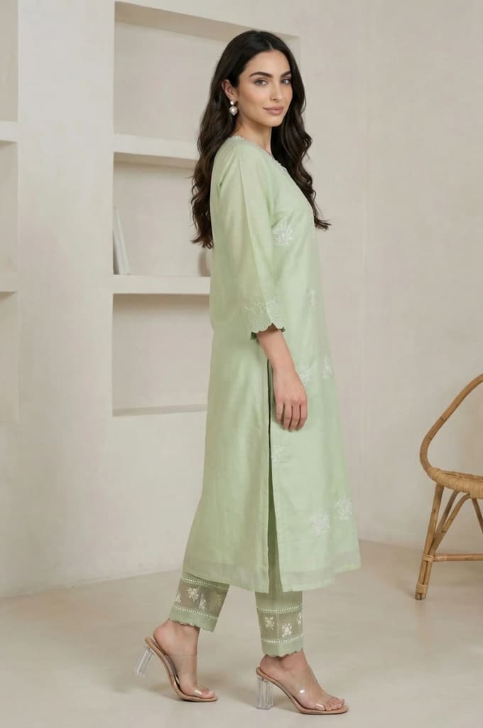 Sea Green Thread Embroidered Straight Kurta — photo 6