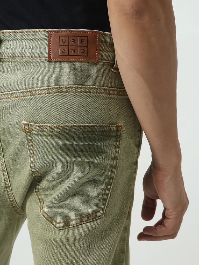 Men's Light Green Straight Fit Heavy Washed Jeans Stretchable — photo 6