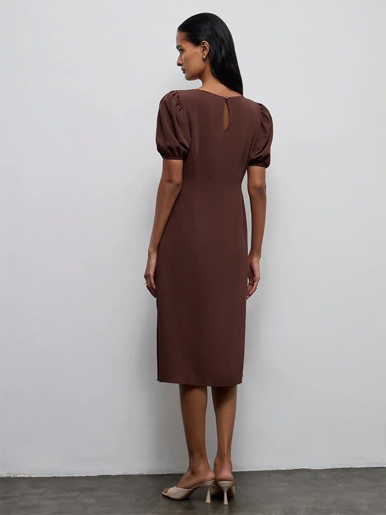 Wardrobe Dark Brown Ruched A-Line Dress — photo 4