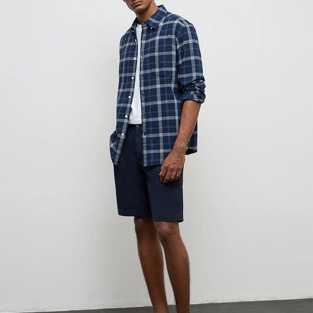 WES Casuals Navy Checkered Relaxed-Fit Cotton Shirt