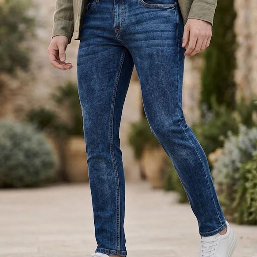 Men's Blue Skinny Fit Washed Jeans Stretchable