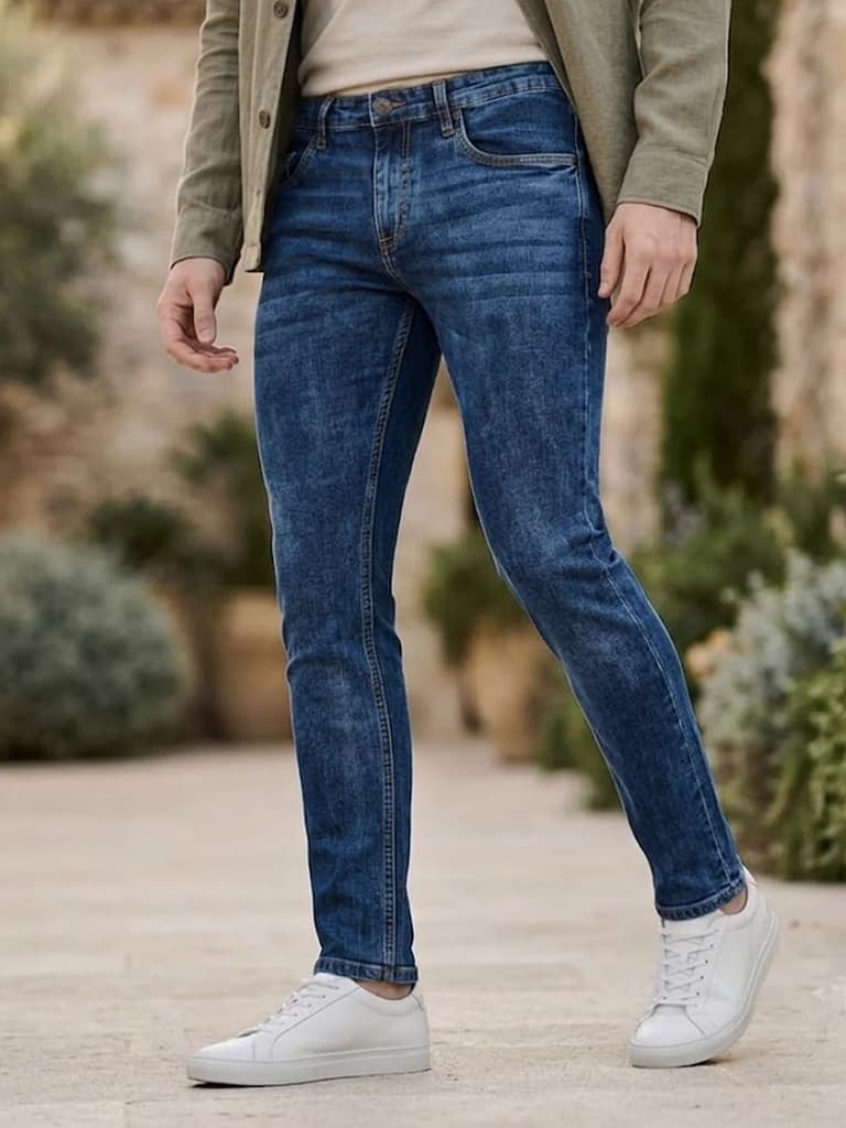 Men's Blue Skinny Fit Washed Jeans Stretchable — 28 / Blue