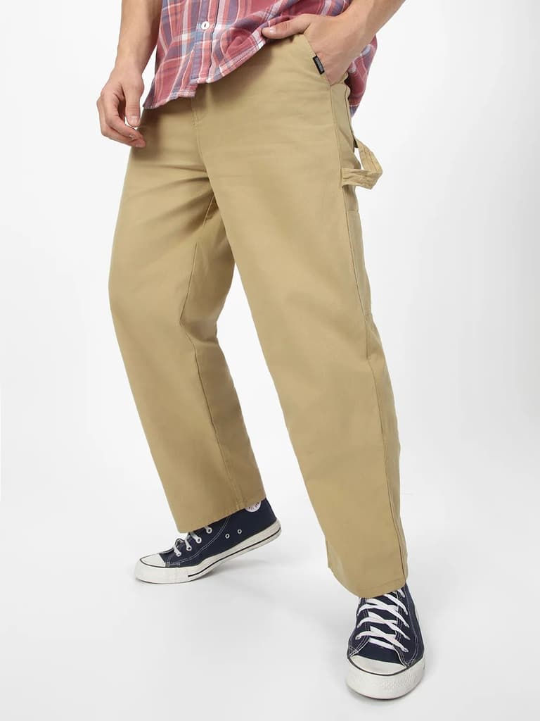 Men's Light Olive Loose Baggy Fit Solid Carpenter Trouser Pant with 5 Pockets Non-Stretchable — 28 / Light Olive