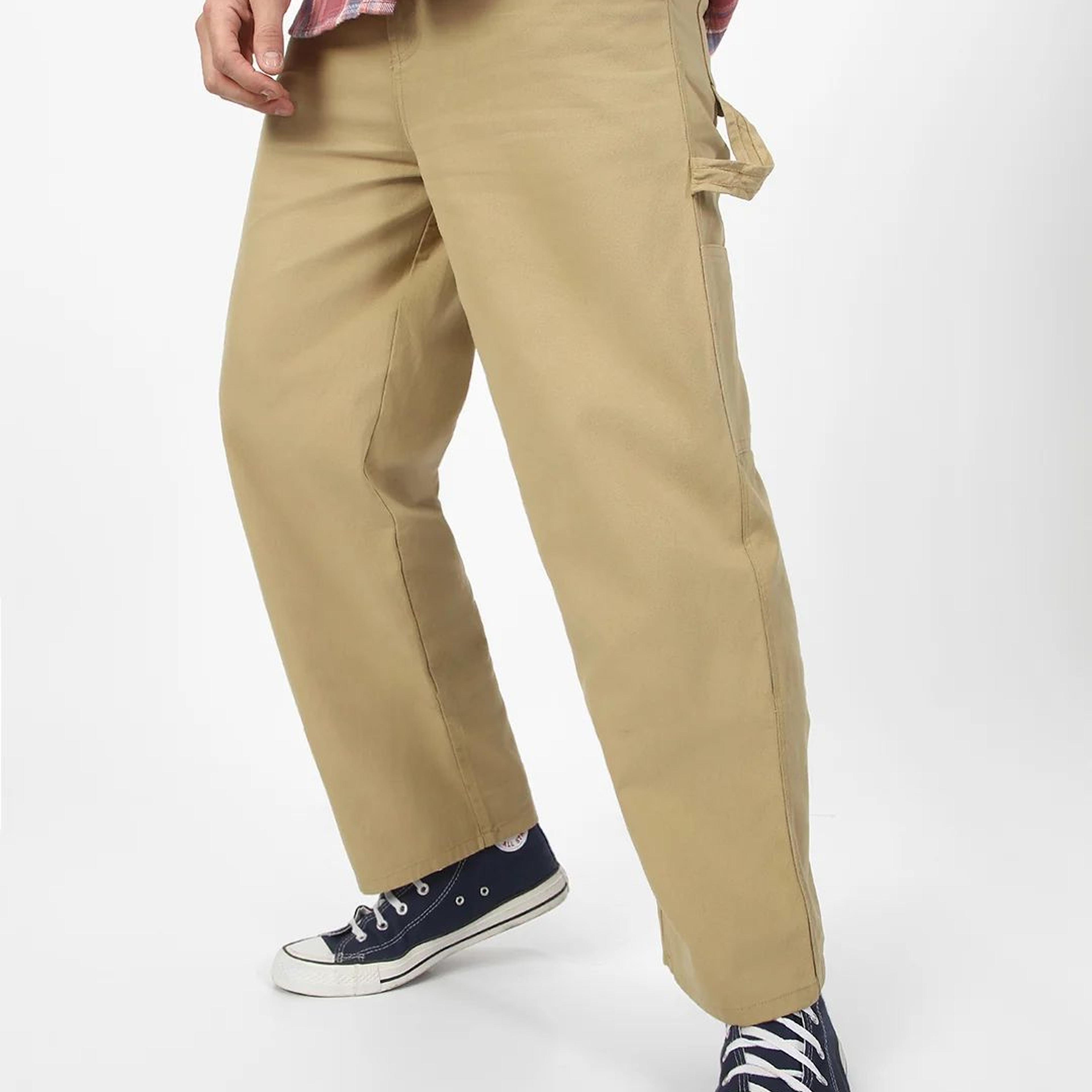 Men's Light Olive Loose Baggy Fit Solid Carpenter Trouser Pant with 5 Pockets Non-Stretchable