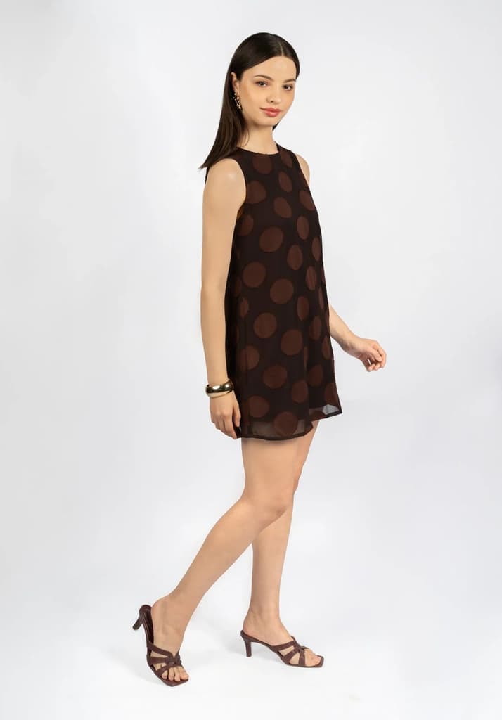 Brown Fit & Flare Dress in Poly Chiffon Jacquard — photo 6