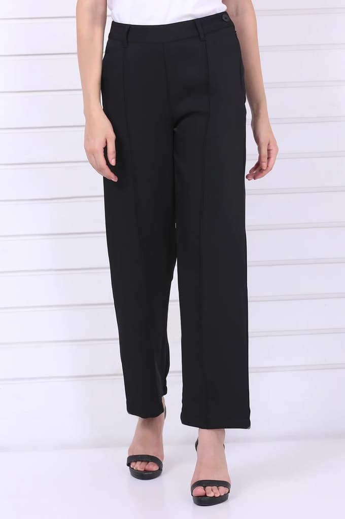 Black Solid Straight Parallel Pants with YKK Zipper — photo 2