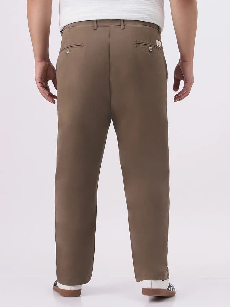 Plus Men's Dark Taupe Cotton Regular Fit Casual Chinos Trousers Stretch — photo 3