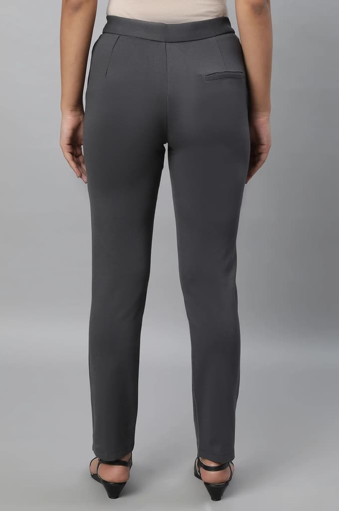 Grey Solid Straight Fit Trousers With Pintuck Detail — photo 2