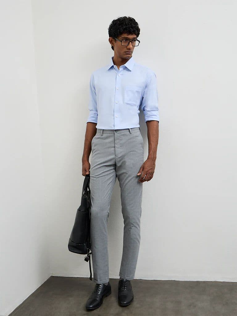 WES Formals Light Blue Relaxed-Fit Cotton Shirt — photo 2