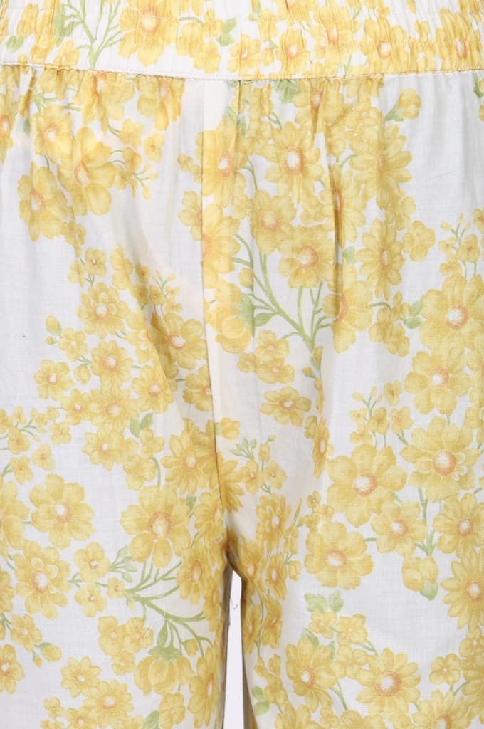 Yellow Floral Printed Pure Cotton Ankle Length Straight Pants — photo 3