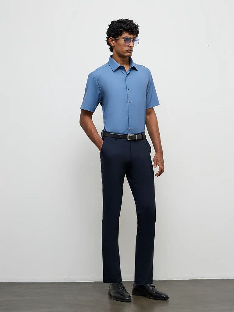 WES Formals Dusty Blue Slim-Fit Shirt — photo 2
