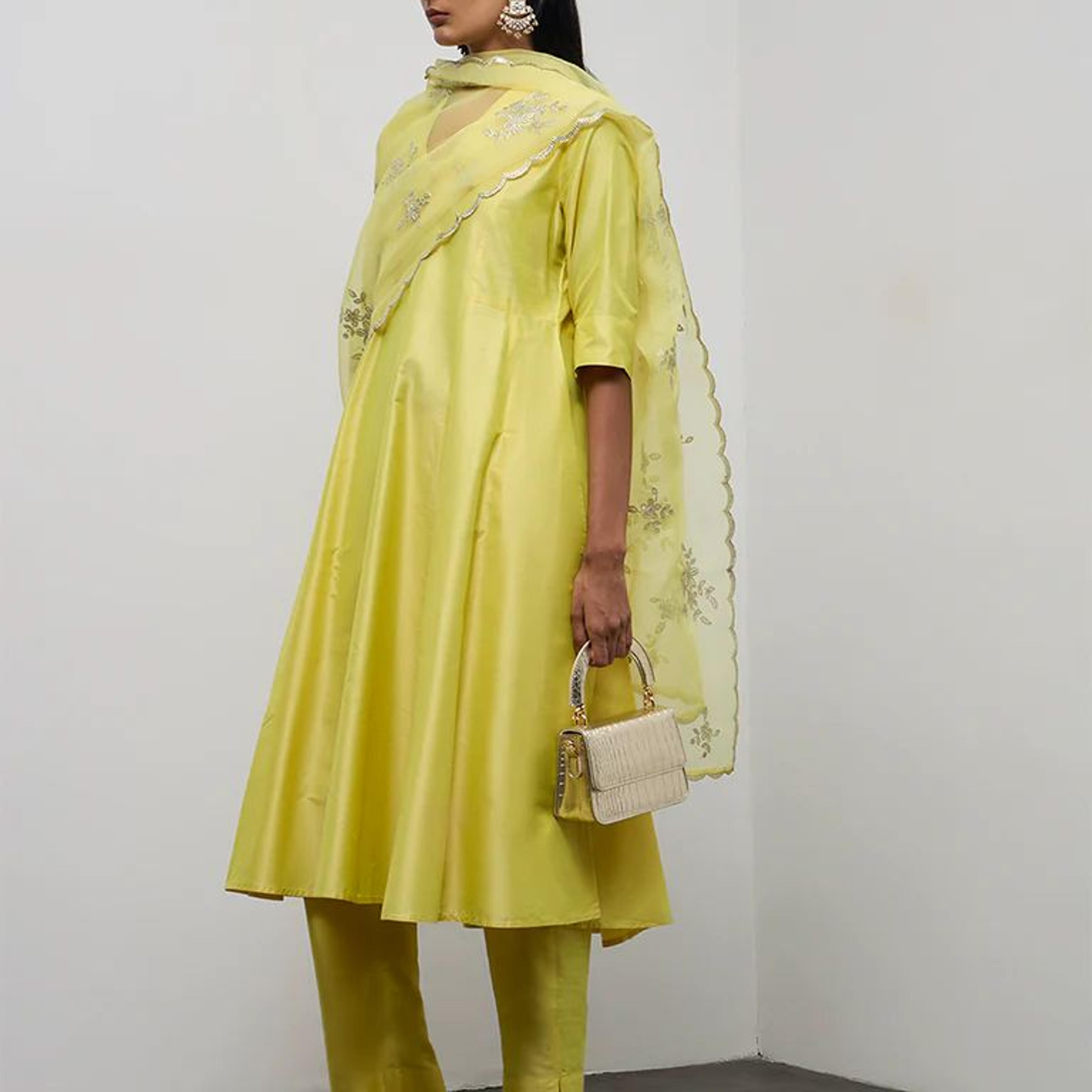 Vark Lime Anarkali Ethnic Set