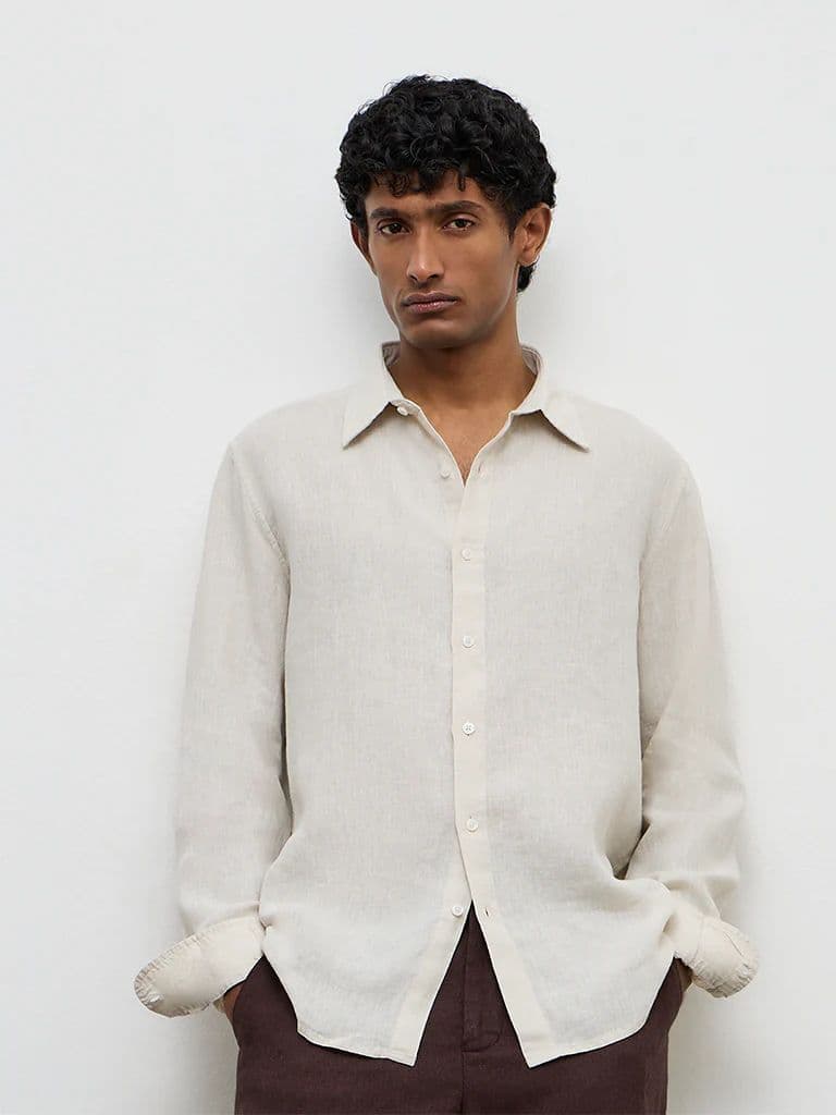 Ascot Beige Relaxed-Fit Linen Shirt