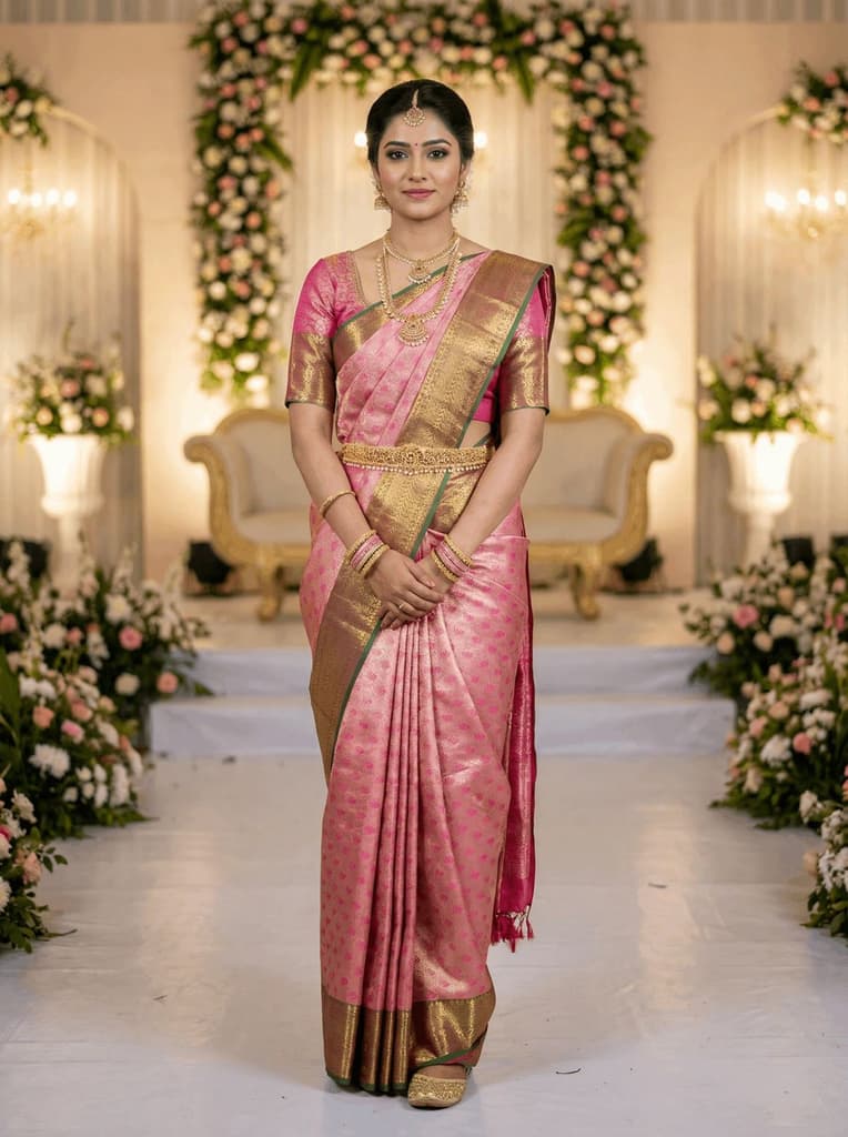 MIMOSA Women's Woven Design Kanjivaram Style Art Silk Saree with Blouse Piece - Rani Pink (SA00002866RNFREE) — Default Title