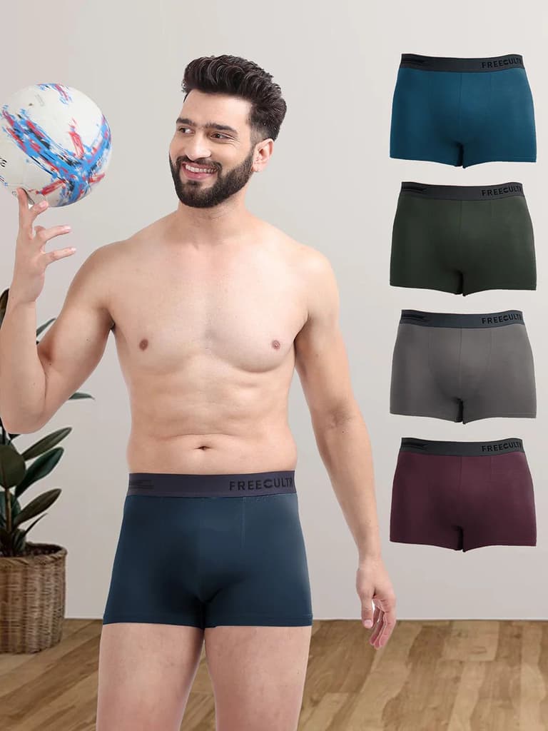 Men's Anti-Bacterial Micro Modal Trunk (Pack of 5) — Midnight Blue; Prussian Blue; Seaweed Green; Smoke Grey; Sangria Wine / S / Men