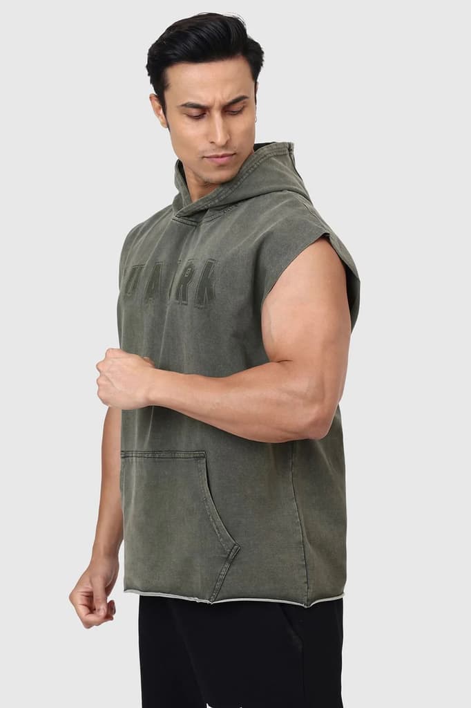 Shadow Washed Capsleeves Hoodie Olive — XS