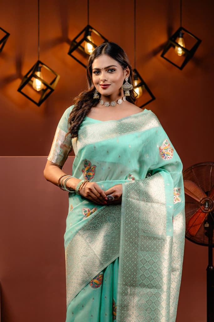 Mimosa Women's Woven Design Banarasi Style Art Silk Saree With Blouse Piece : SA00001759RMFREE — photo 3