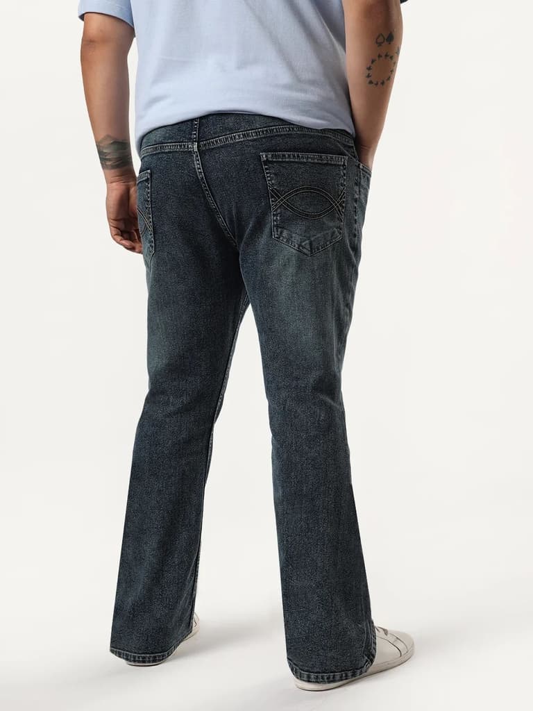 Plus Men's Blue Bootcut Fit Mid Rise Tinted Heavy Washed Jeans Stretchable — photo 3