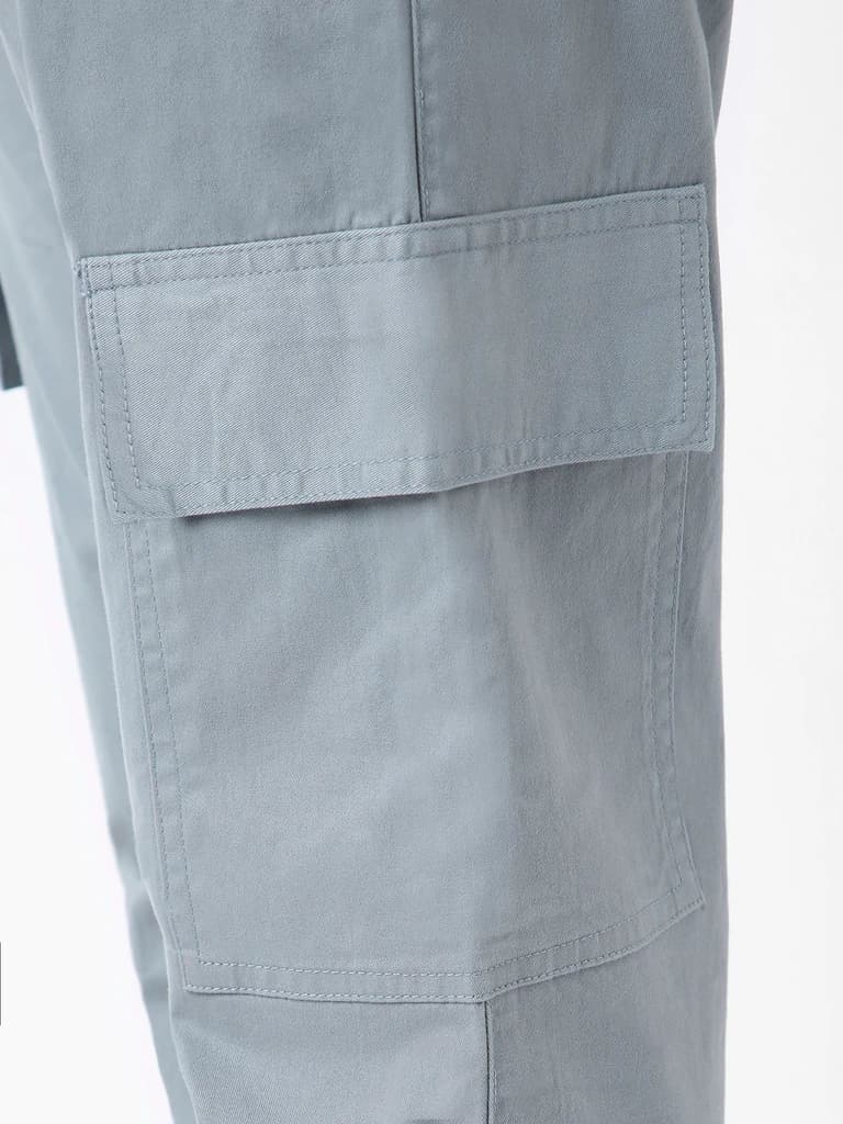 Men's Light Blue Regular Fit Solid Cargo Chino Pant with 6 Pockets Stretchable — photo 5