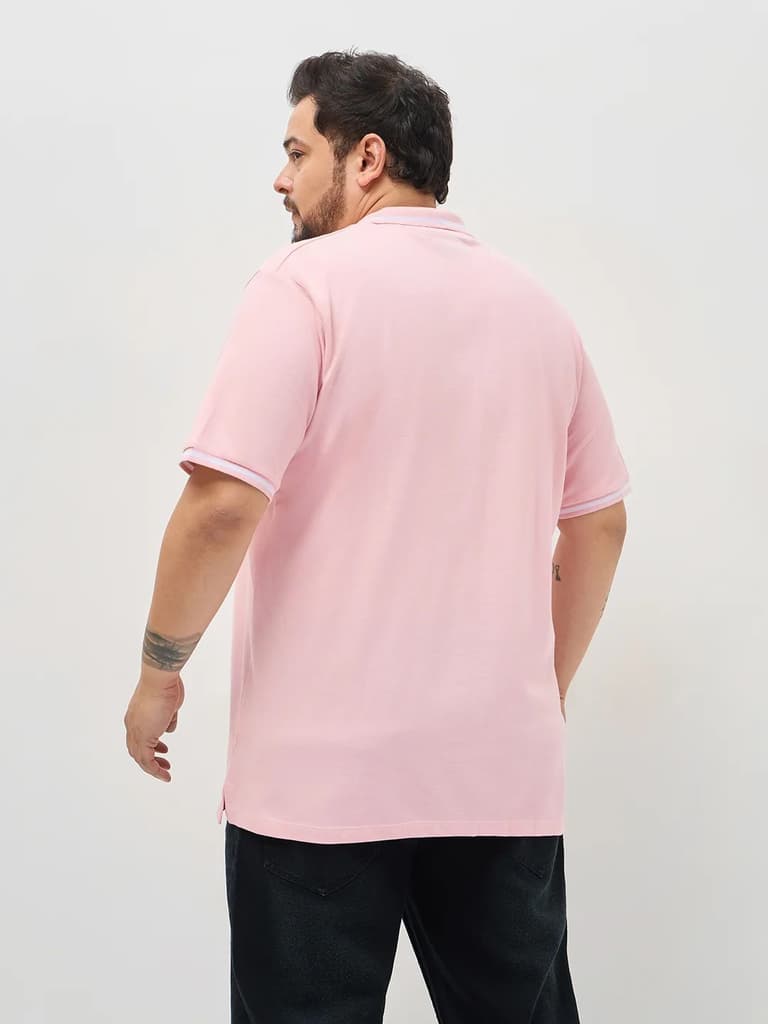 Plus Men's Dusty Pink Solid Regular Fit Half Sleeve Cotton Polo T-Shirt — photo 3