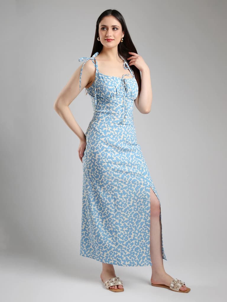 Lyra Blue long Slit dress