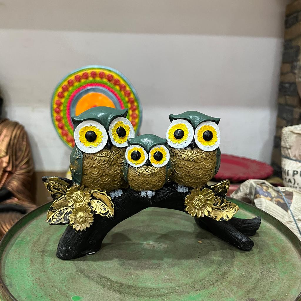 Owl Statue | Decoration | Wood | Yellow and Gold