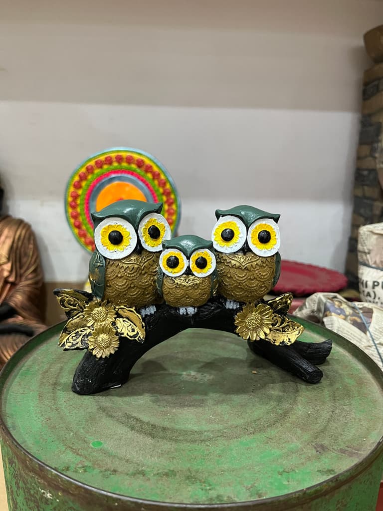 Owl Statue | Decoration | Wood | Yellow and Gold