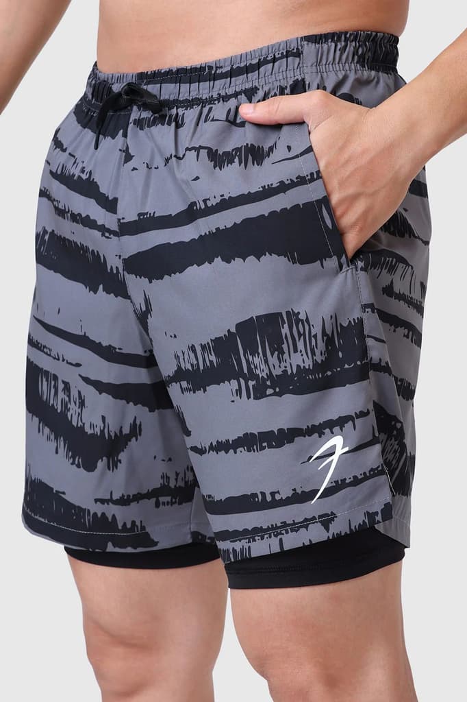 2 in 1 Printed Compression Shorts Gold Grey — photo 4