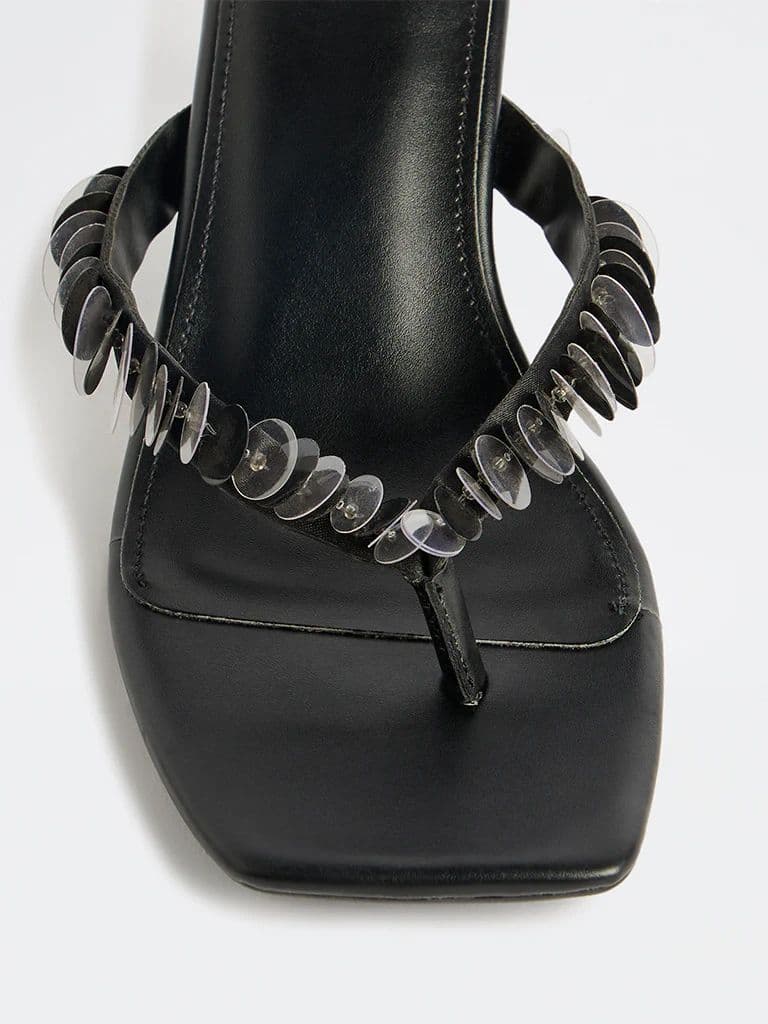 LUNA BLU Black Sequin-Detailed Thong-Strap Heel Sandals — photo 4