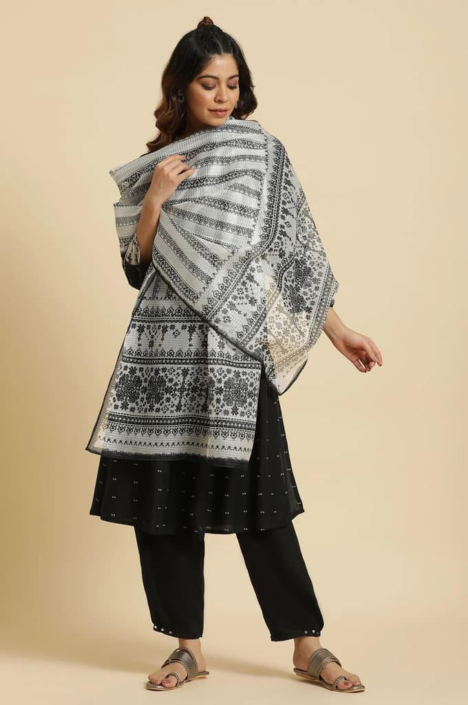 Off-White & Black Kota Printed Dupatta — photo 3