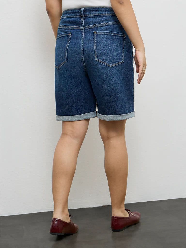 Gia Dark Blue High-Rise Denim Shorts — photo 4