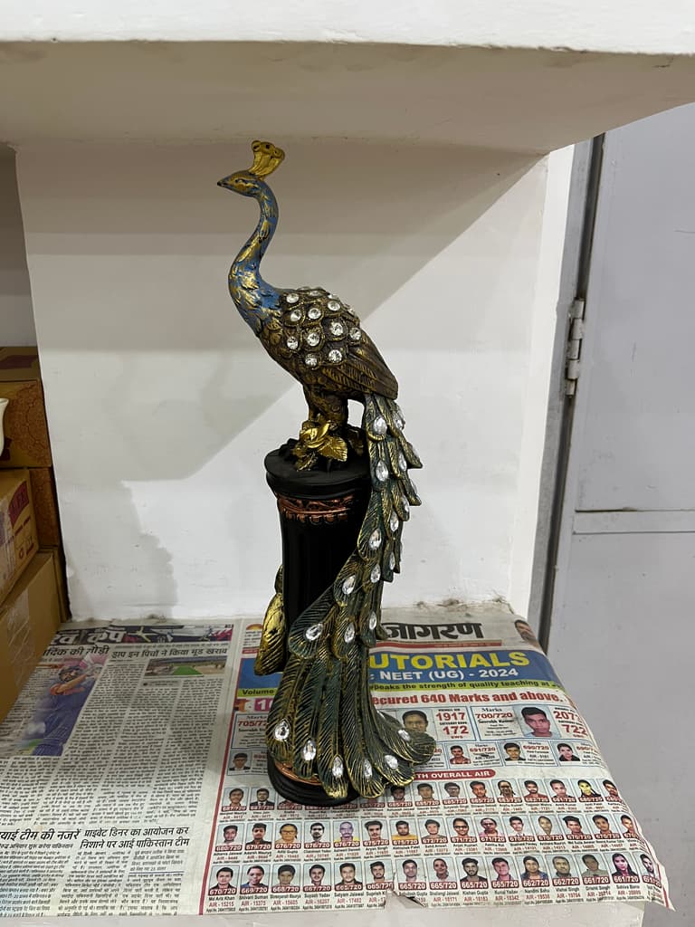 Golden Peacock Feather Statue | Decorative | Gold | Peacock Feather
