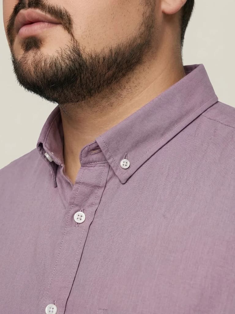 Plus Men's Lilac Cotton Full Sleeve Regular Fit Solid Oxford Shirt With Button-Down Collar — photo 6