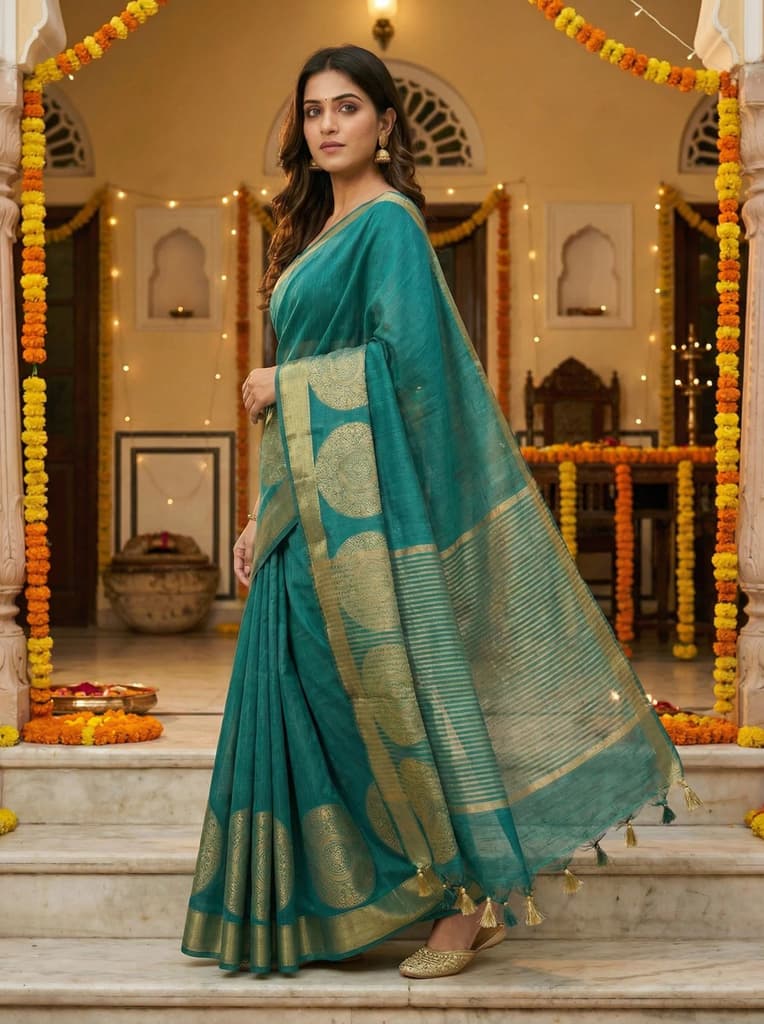 MIMOSA Women's Woven Design Kanjivaram Style Art Silk Saree with Blouse Piece - Rama ( SA00003148RMFREE ) — photo 3