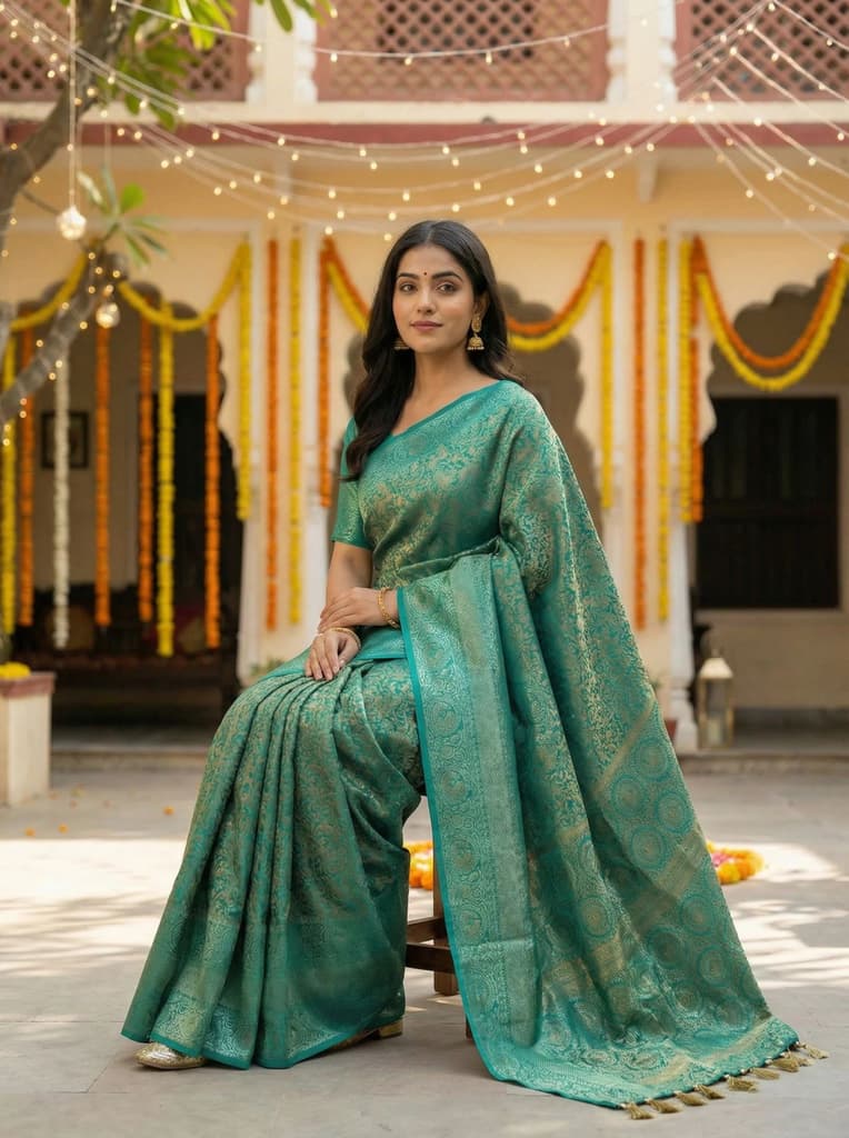 MIMOSA Women's Woven Design Banarasi Style Art Silk Saree with Blouse Piece - Saffire ( SA00003133SFFREE ) — photo 4