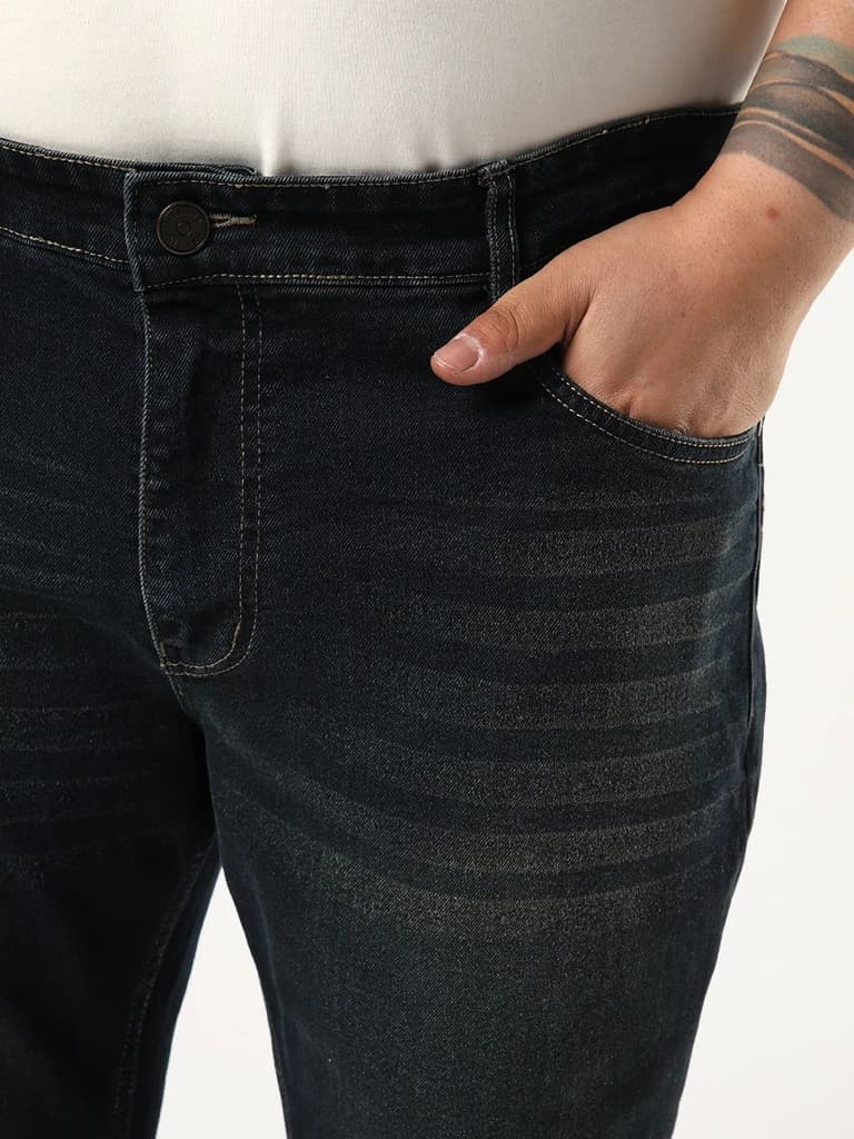 Plus Men's Carbon Blue Bootcut Fit Mid Rise Heavy Washed Jeans Stretchable — photo 6
