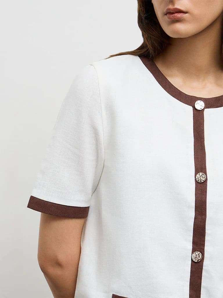 Wardrobe Off-White Contrast-Detailed Cotton Blouse — photo 3