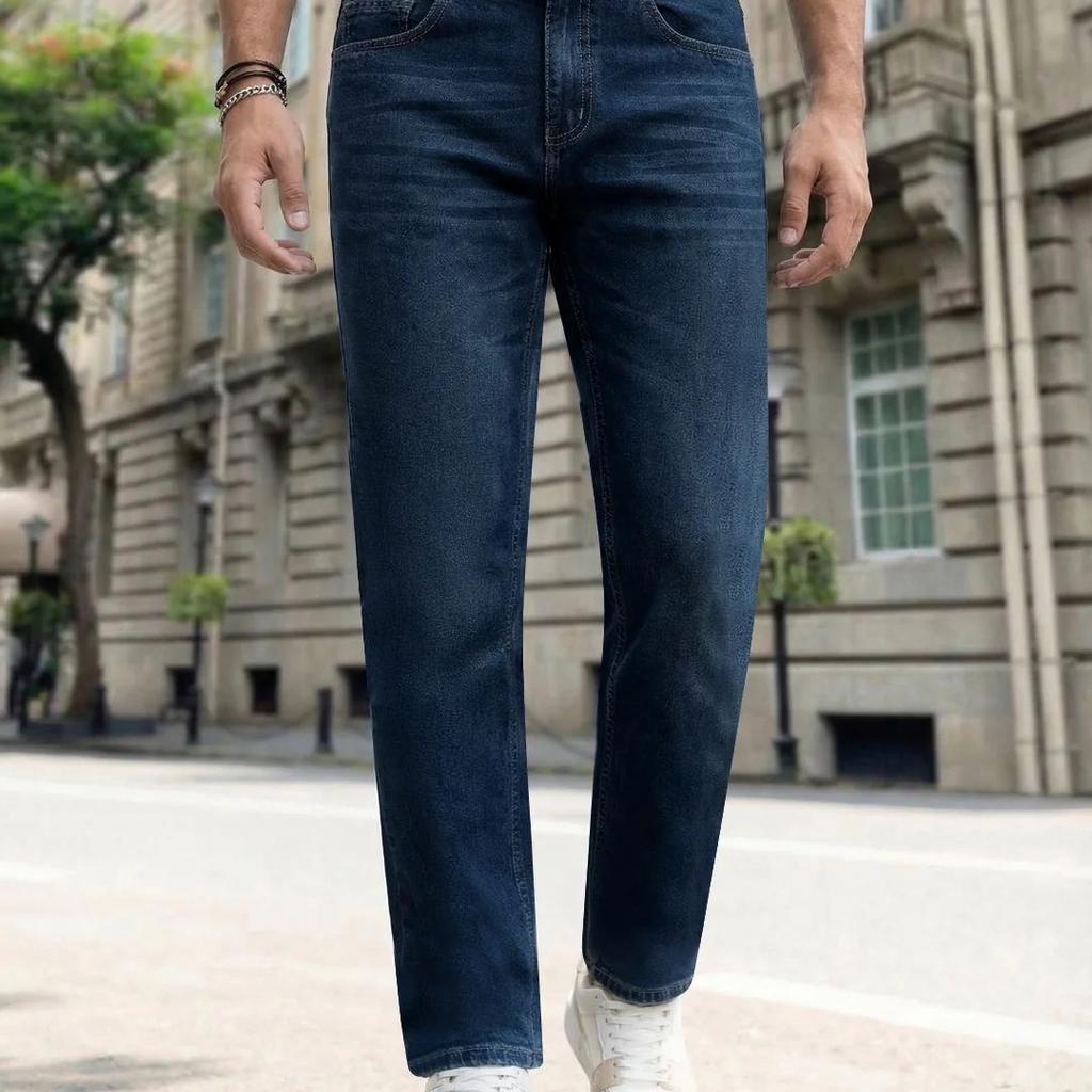 Men's Blue Relaxed Fit Washed Denim Jeans Non-Stretchable